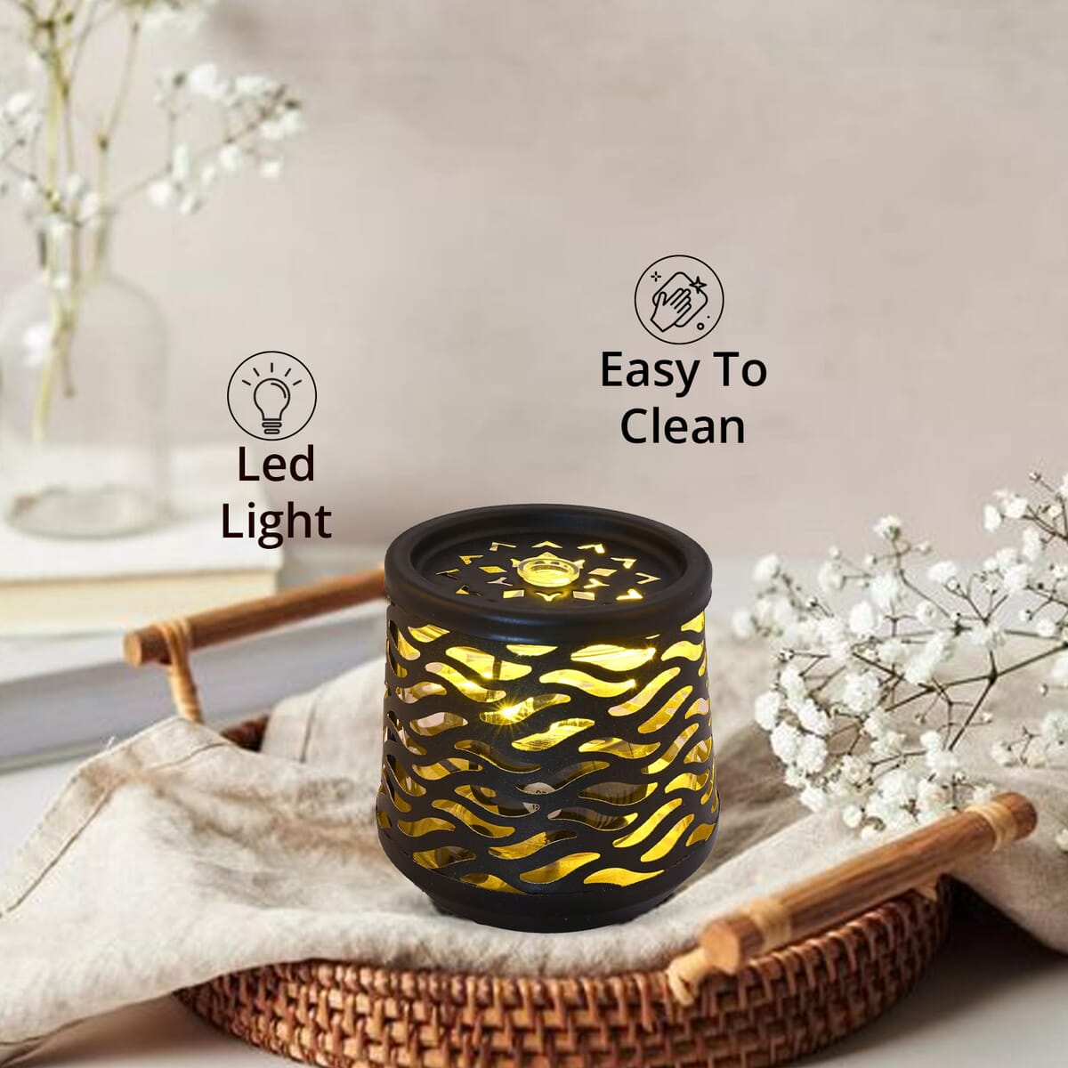Indoor Wave Pattern Water Fountain with Warm Yellow LED Light image number 3