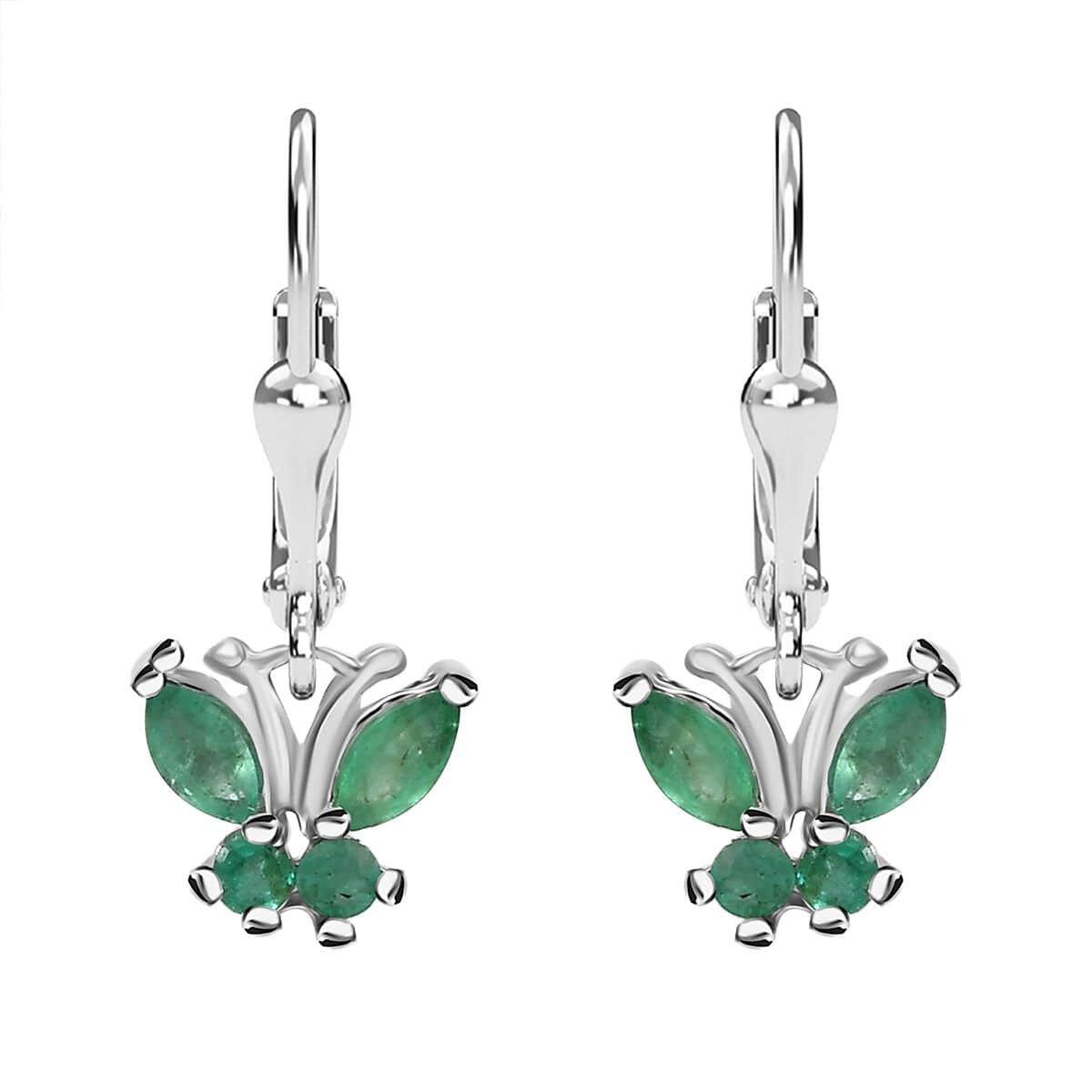 Kagem Zambian Emerald 0.75 ctw Butterfly Earrings in Rhodium Over Sterling Silver image number 0