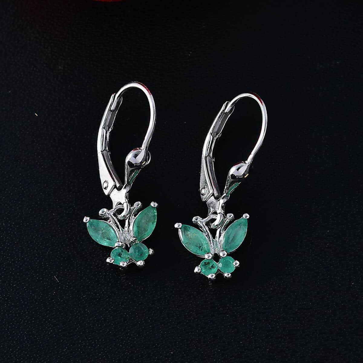 Kagem Zambian Emerald 0.75 ctw Butterfly Earrings in Rhodium Over Sterling Silver image number 1