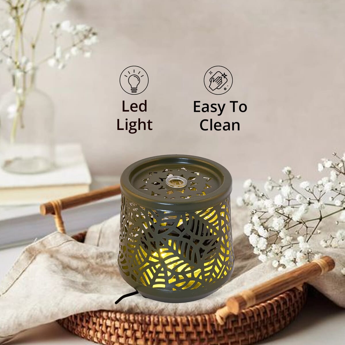 Indoor Leaf Pattern Water Fountain with Warm Yellow LED Light image number 2