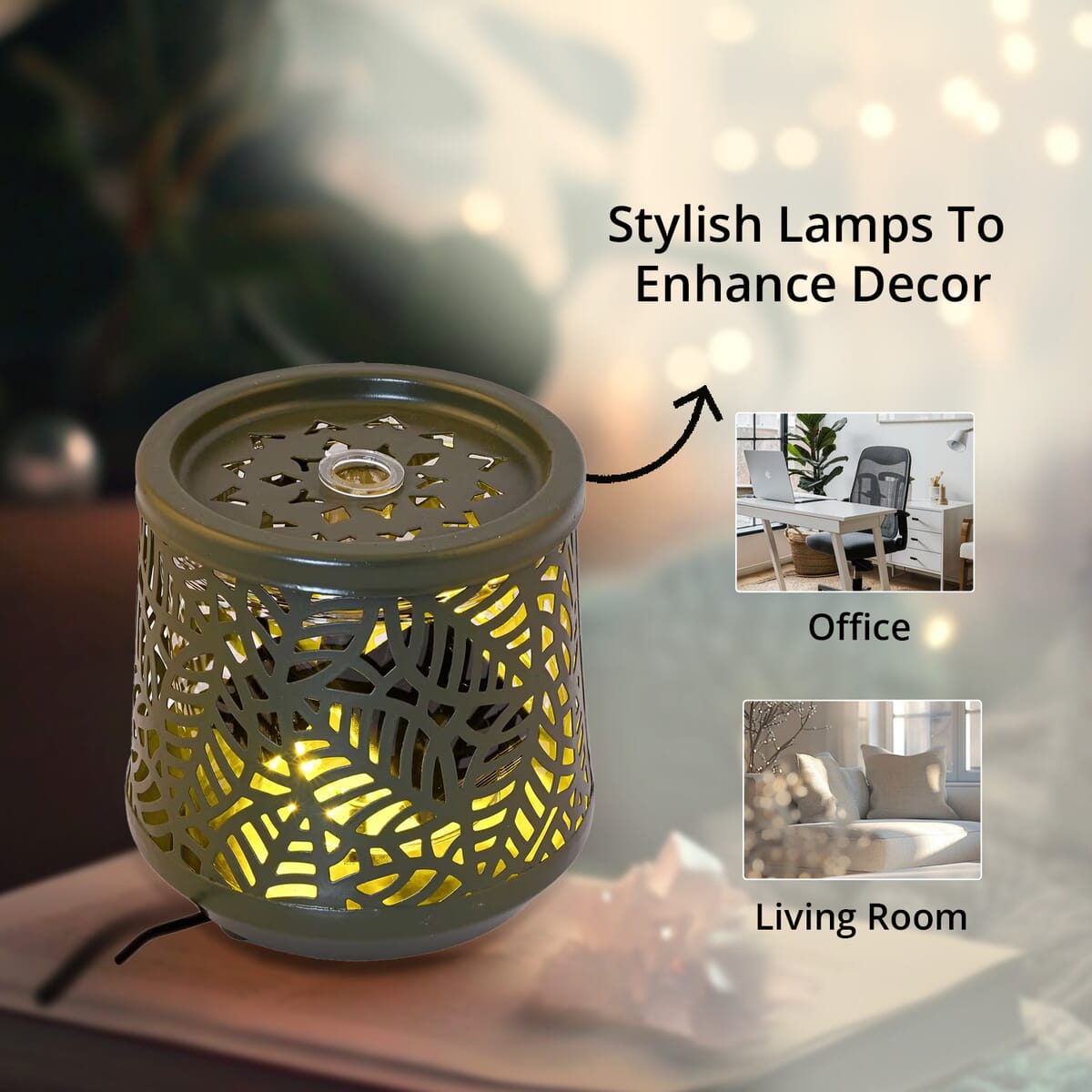 Indoor Leaf Pattern Water Fountain with Warm Yellow LED Light image number 3
