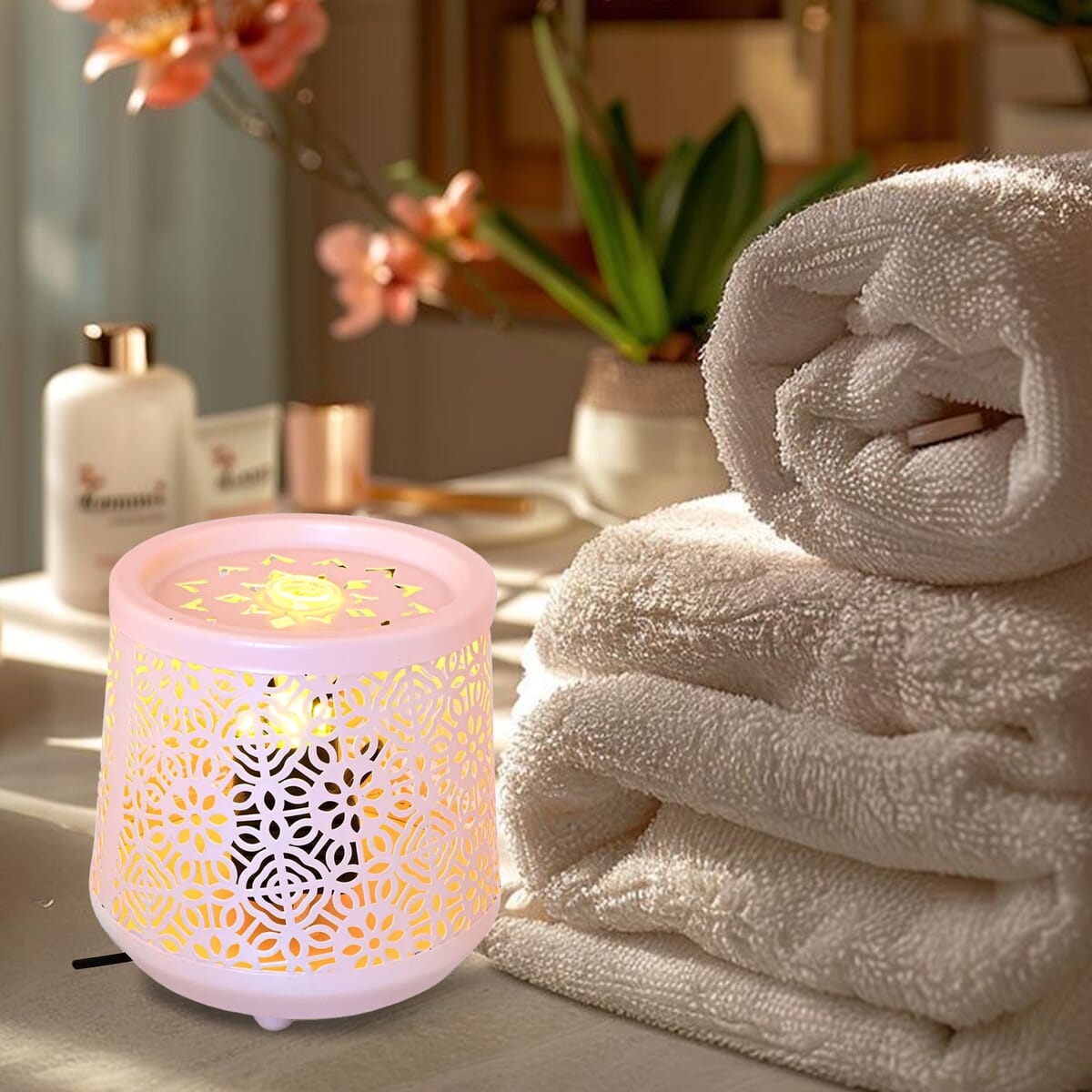 Indoor Flower Pattern Water Fountain with Warm Yellow LED Light image number 1
