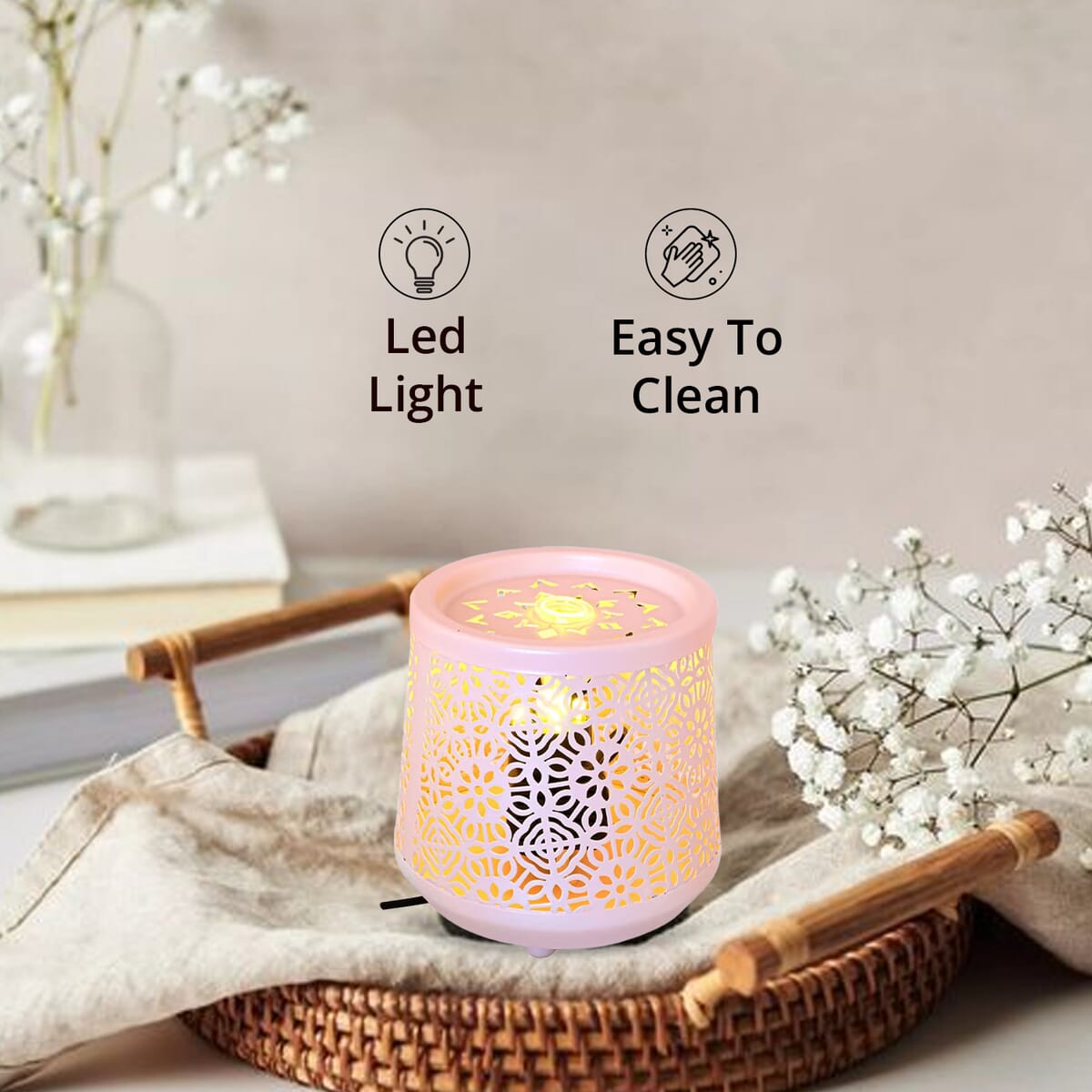 Indoor Flower Pattern Water Fountain with Warm Yellow LED Light image number 2