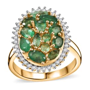 Doorbuster Kagem Zambian Emerald and White Zircon 2.20 ctw Dewdrop Ring in 18K Vermeil Yellow Gold Over Sterling Silver (Size 10.0)