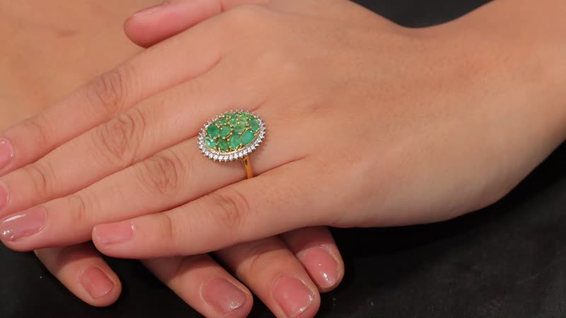 Kagem Zambian Emerald, White Zircon Ring in 18K Vermeil YG Over Sterling Silver (Size 10.0) 2.20 ctw