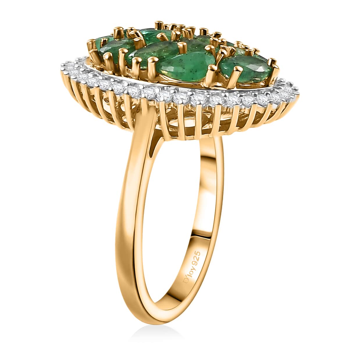 Doorbuster Kagem Zambian Emerald and White Zircon 2.20 ctw Dewdrop Ring in 18K Vermeil Yellow Gold Over Sterling Silver (Size 10.0) image number 3