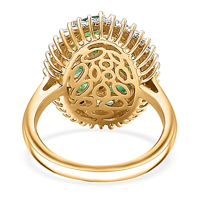 Kagem Zambian Emerald and White Zircon 2.20 ctw Dewdrop Ring in 18K Vermeil Yellow Gold Over Sterling Silver (Size 10.0)