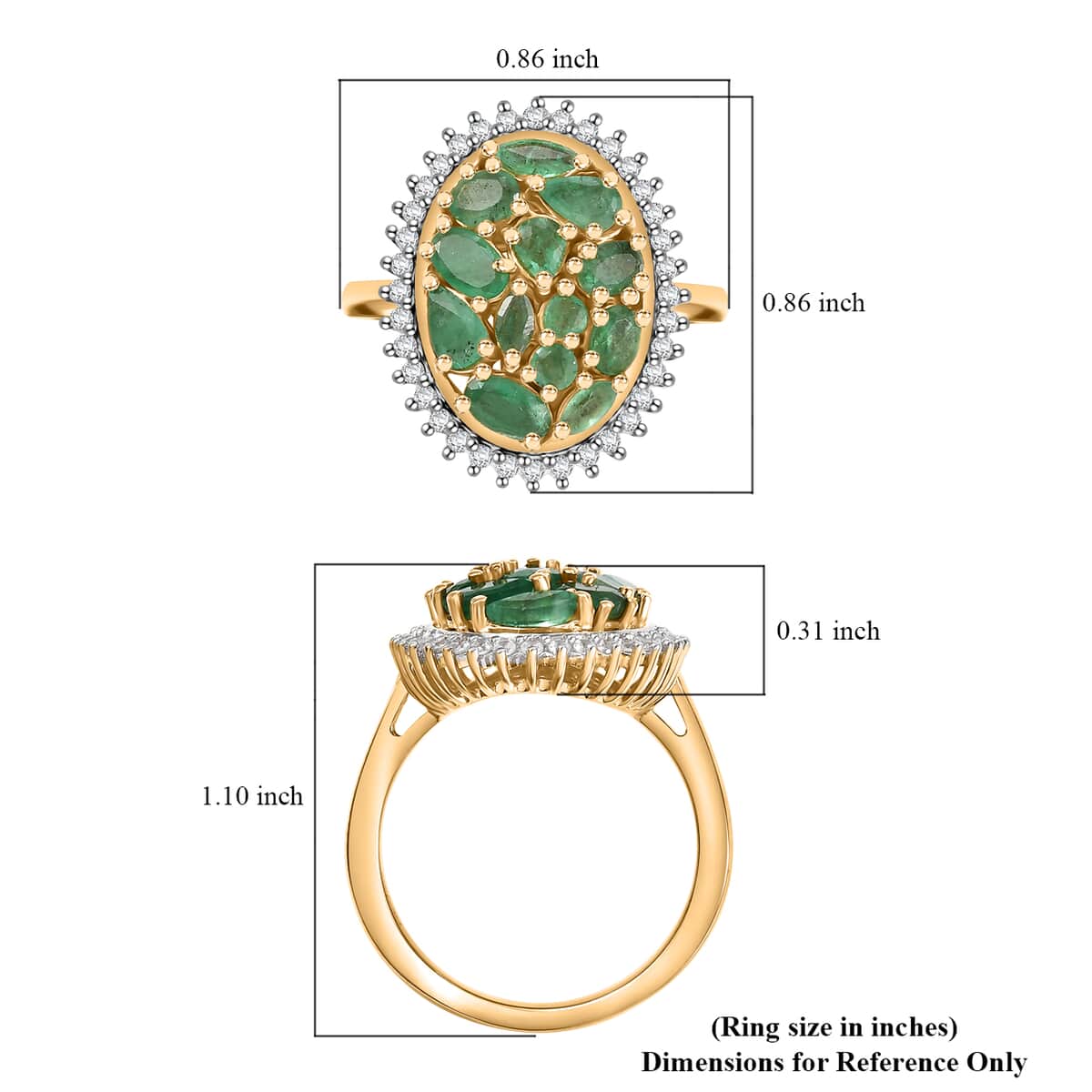 Doorbuster Kagem Zambian Emerald and White Zircon 2.20 ctw Dewdrop Ring in 18K Vermeil Yellow Gold Over Sterling Silver (Size 10.0) image number 5