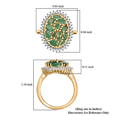 Kagem Zambian Emerald and White Zircon 2.20 ctw Dewdrop Ring in 18K Vermeil Yellow Gold Over Sterling Silver (Size 10.0)