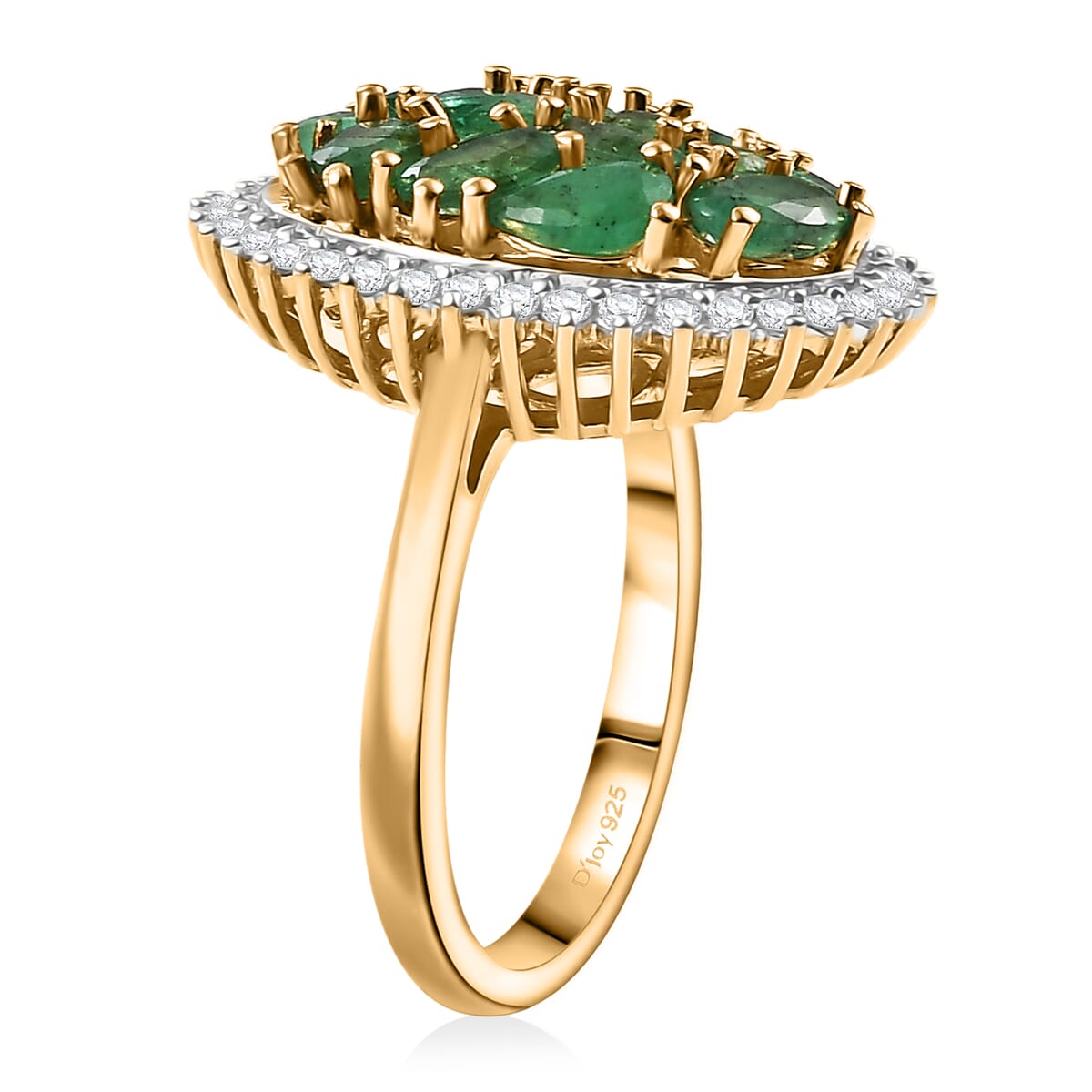 Kagem Zambian Emerald and White Zircon 2.20 ctw Dewdrop Ring in 18K Vermeil Yellow Gold Over Sterling Silver (Size 6.0) image number 3