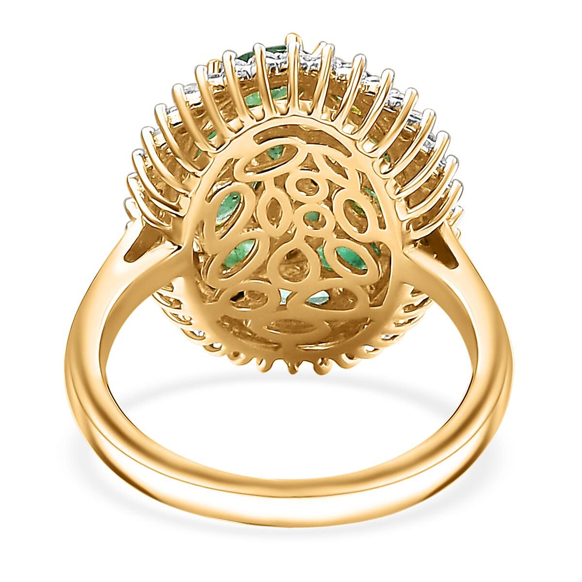 D'Joy Kagem Zambian Emerald and White Zircon 2.20 ctw Dewdrop Ring in 18K Vermeil Yellow Gold Over Sterling Silver (Size 7.0) image number 4