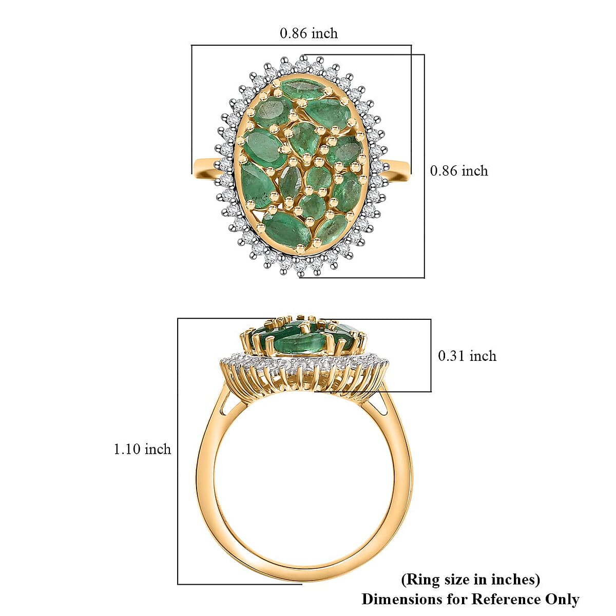 D'Joy Kagem Zambian Emerald and White Zircon 2.20 ctw Dewdrop Ring in 18K Vermeil Yellow Gold Over Sterling Silver (Size 7.0) image number 5