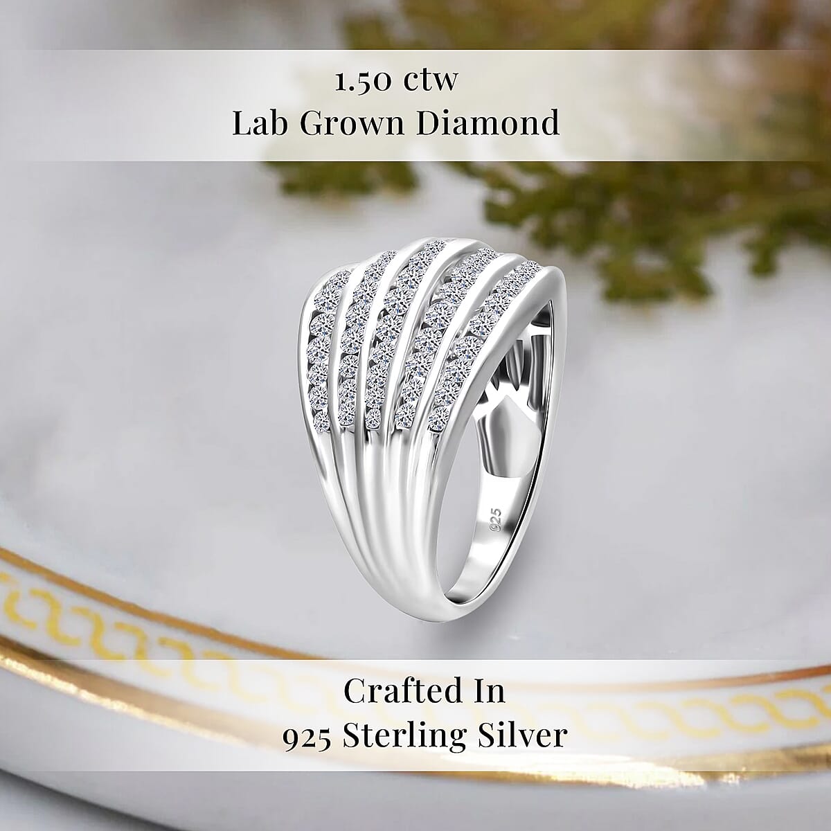 Luxuriant Lab Grown Diamond G-H SI 1.50 ctw Ring in Platinum Over Sterling Silver (Size 9.0) (Del. in 10-12 Days) image number 2