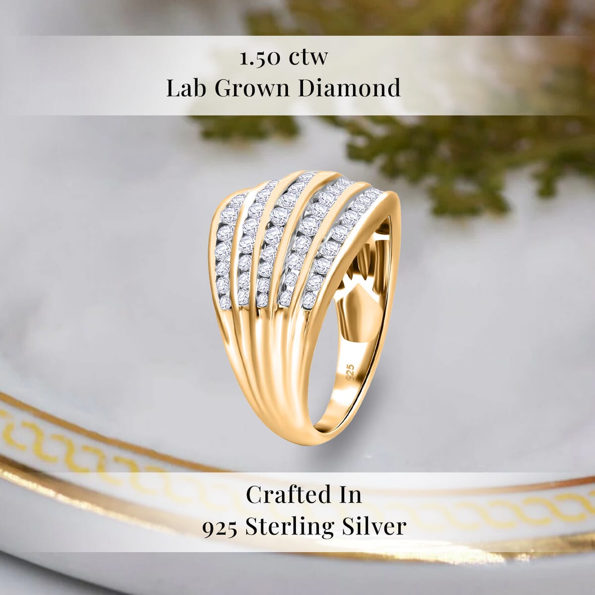 Luxuriant Lab Grown Diamond G-H SI 1.50 ctw Ring in Vermeil Yellow Gold Over Sterling Silver (Size 10.0) image number 2