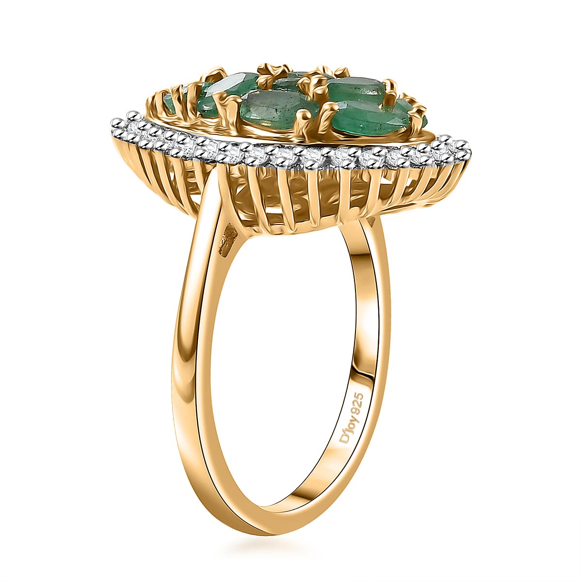D'Joy Kagem Zambian Emerald and White Zircon 2.25 ctw Dewdrop Ring in 18K Vermeil Yellow Gold Over Sterling Silver (Size 10.0) image number 3
