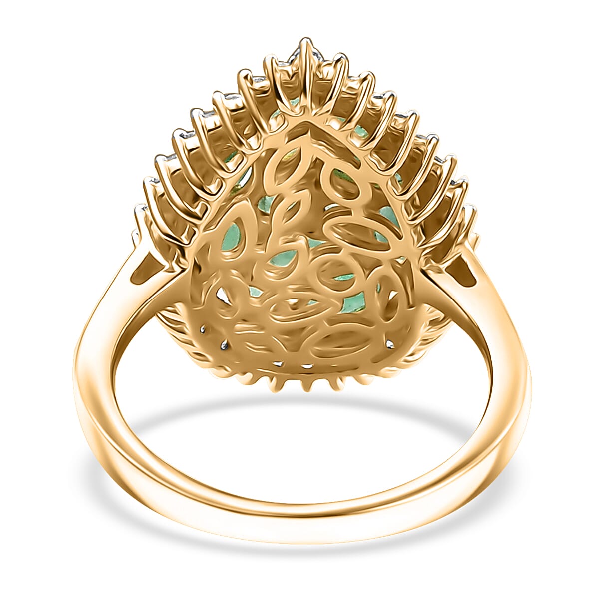 D'Joy Kagem Zambian Emerald and White Zircon 2.25 ctw Dewdrop Ring in 18K Vermeil Yellow Gold Over Sterling Silver (Size 10.0) image number 4