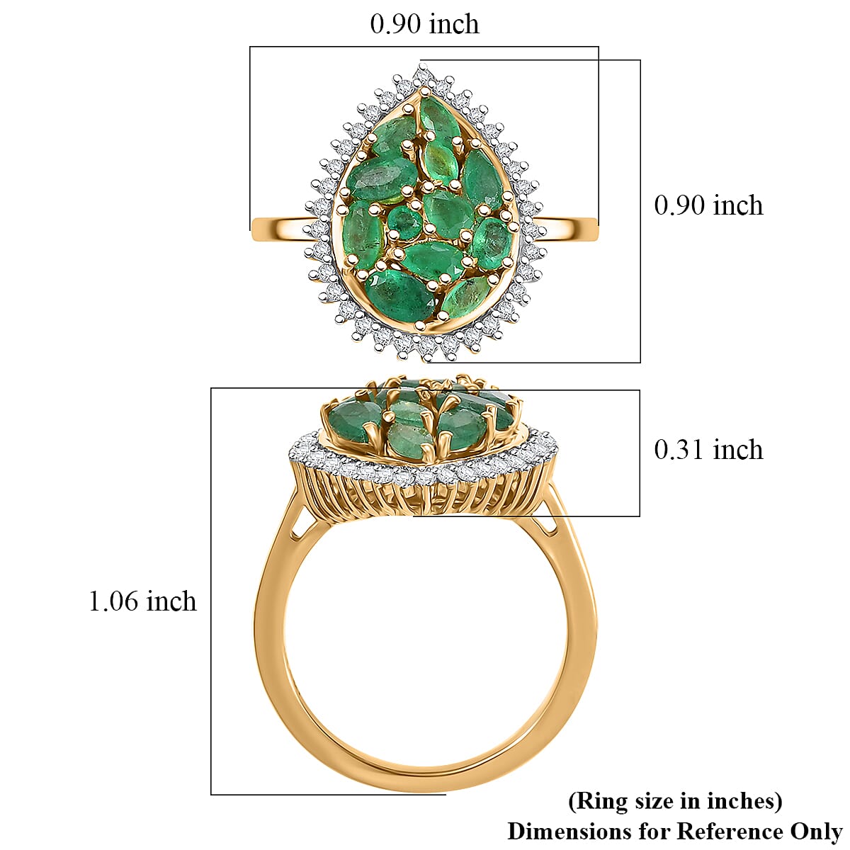 D'Joy Kagem Zambian Emerald and White Zircon 2.25 ctw Dewdrop Ring in 18K Vermeil Yellow Gold Over Sterling Silver (Size 10.0) image number 5