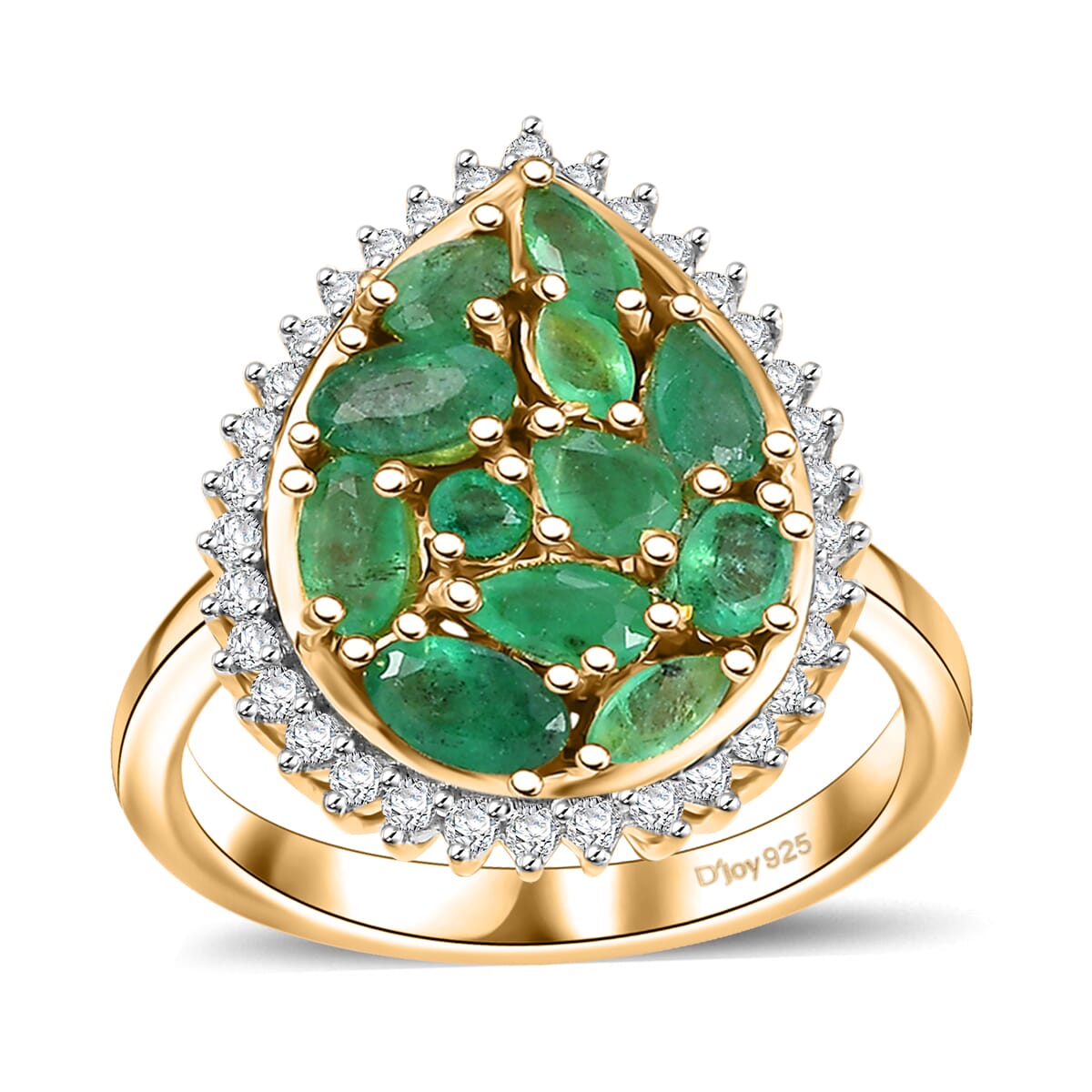 Kagem Zambian Emerald and White Zircon 2.25 ctw Dewdrop Ring in 18K Vermeil Yellow Gold Over Sterling Silver (Size 6.0) image number 0