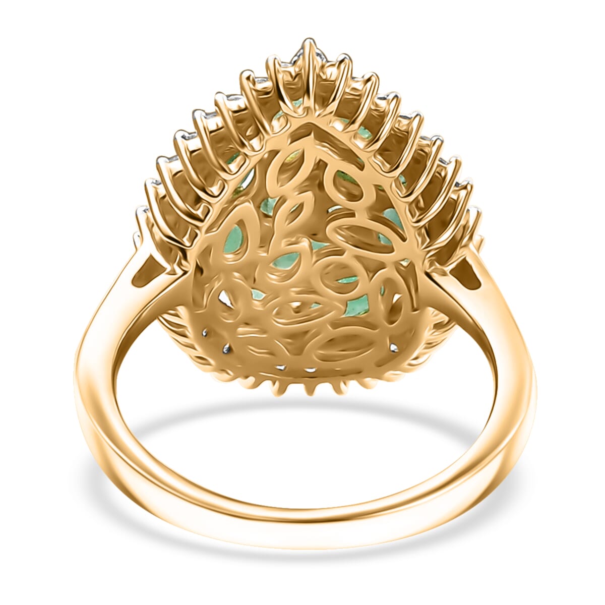 Kagem Zambian Emerald and White Zircon 2.25 ctw Dewdrop Ring in 18K Vermeil Yellow Gold Over Sterling Silver (Size 6.0) image number 4