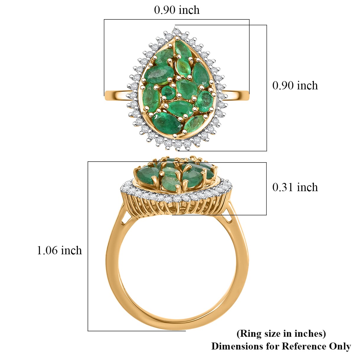Kagem Zambian Emerald and White Zircon 2.25 ctw Dewdrop Ring in 18K Vermeil Yellow Gold Over Sterling Silver (Size 6.0) image number 5