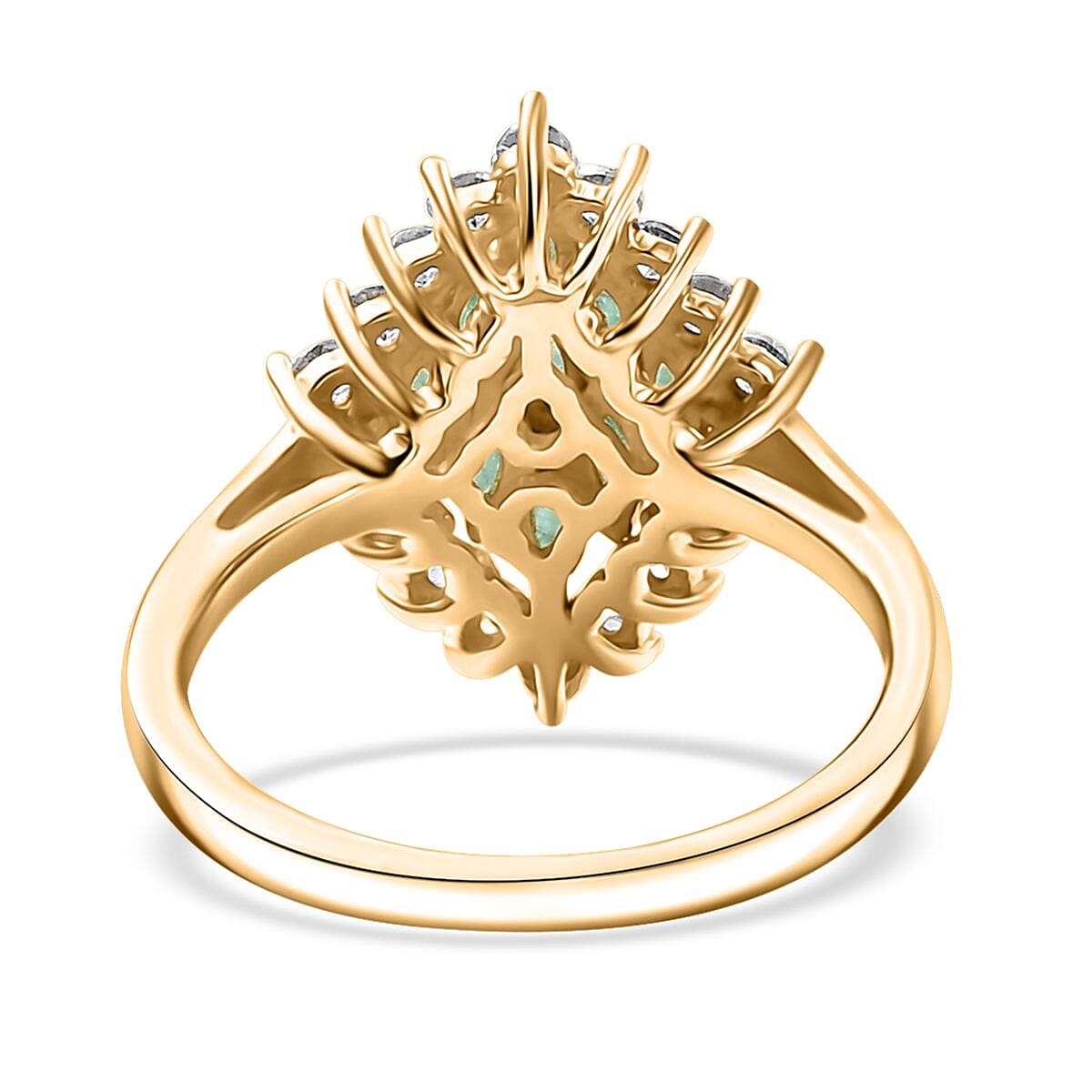 D'Joy Kagem Zambian Emerald and White Zircon 1.60 ctw Verdant Halo Ring in 18K Vermeil Yellow Gold Over Sterling Silver (Size 10.0)