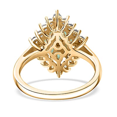 D'Joy Kagem Zambian Emerald and White Zircon 1.60 ctw Verdant Halo Ring in 18K Vermeil Yellow Gold Over Sterling Silver (Size 10.0)