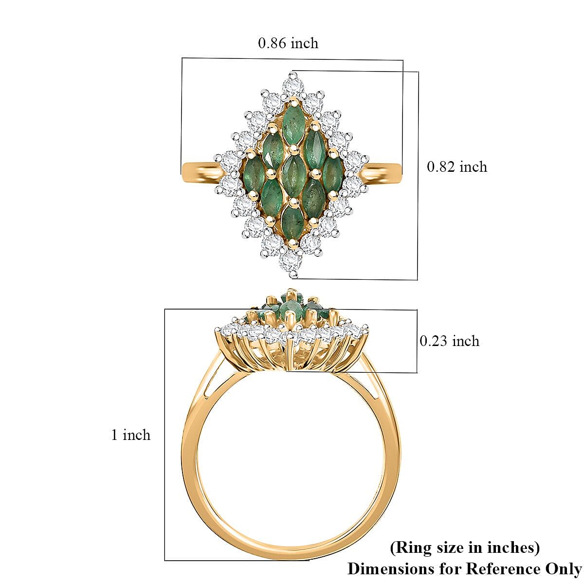 D'Joy Kagem Zambian Emerald and White Zircon 1.60 ctw Verdant Halo Ring in 18K Vermeil Yellow Gold Over Sterling Silver (Size 10.0)