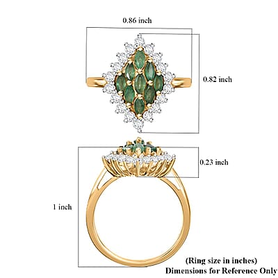 D'Joy Kagem Zambian Emerald and White Zircon 1.60 ctw Verdant Halo Ring in 18K Vermeil Yellow Gold Over Sterling Silver (Size 10.0)