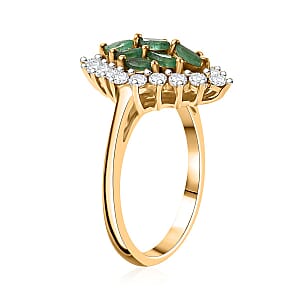 D'Joy Kagem Zambian Emerald and White Zircon 1.60 ctw Verdant Halo Ring in 18K Vermeil Yellow Gold Over Sterling Silver (Size 7.0)