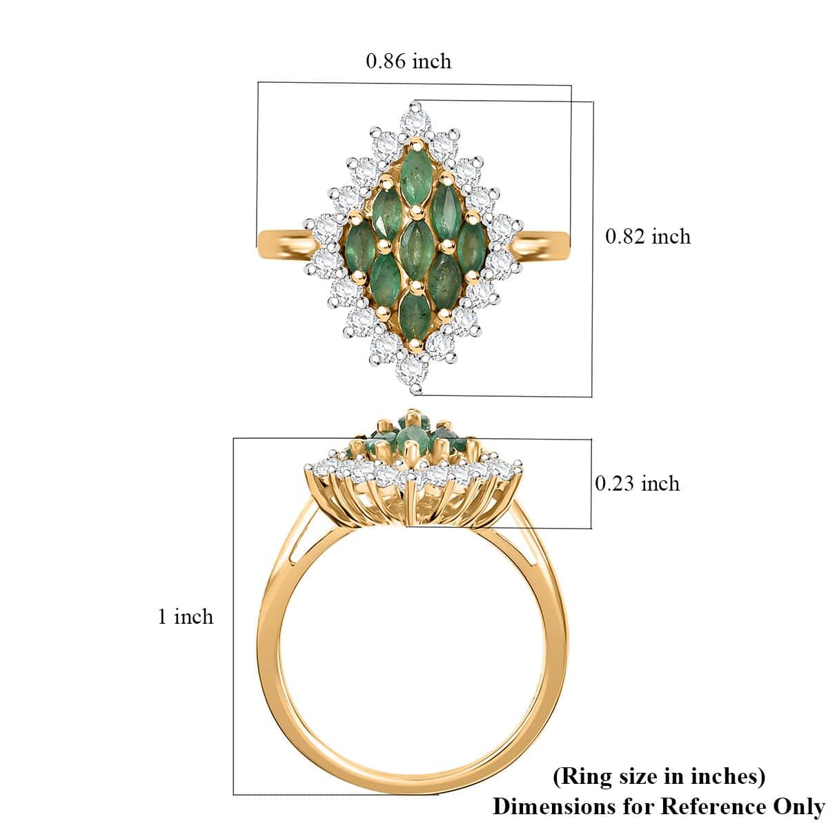 Kagem Zambian Emerald and White Zircon 1.60 ctw Verdant Halo Ring in 18K Vermeil Yellow Gold Over Sterling Silver (Size 7.0) image number 5