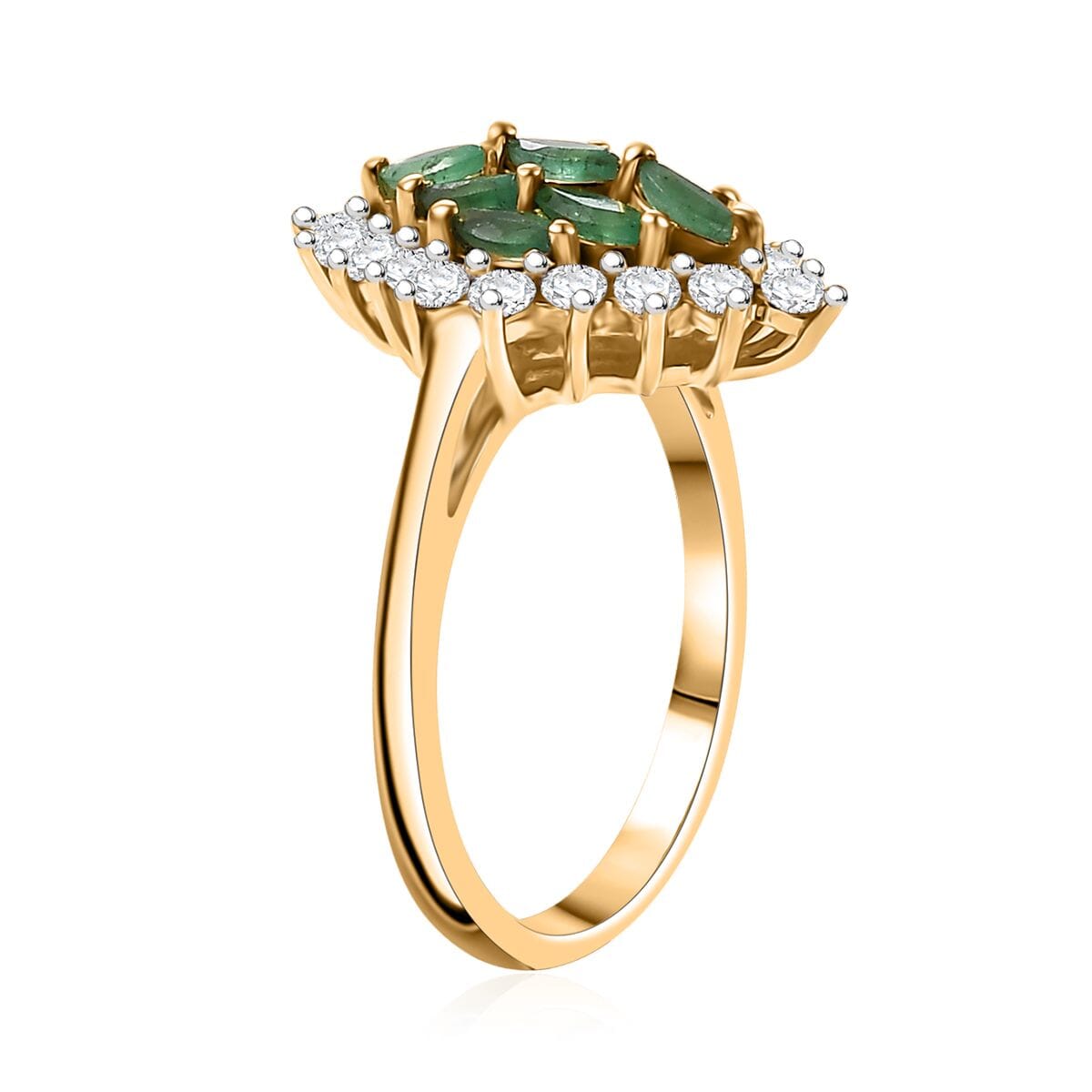 Kagem Zambian Emerald and White Zircon 1.60 ctw Verdant Halo Ring in 18K Vermeil Yellow Gold Over Sterling Silver (Size 9.0) image number 3