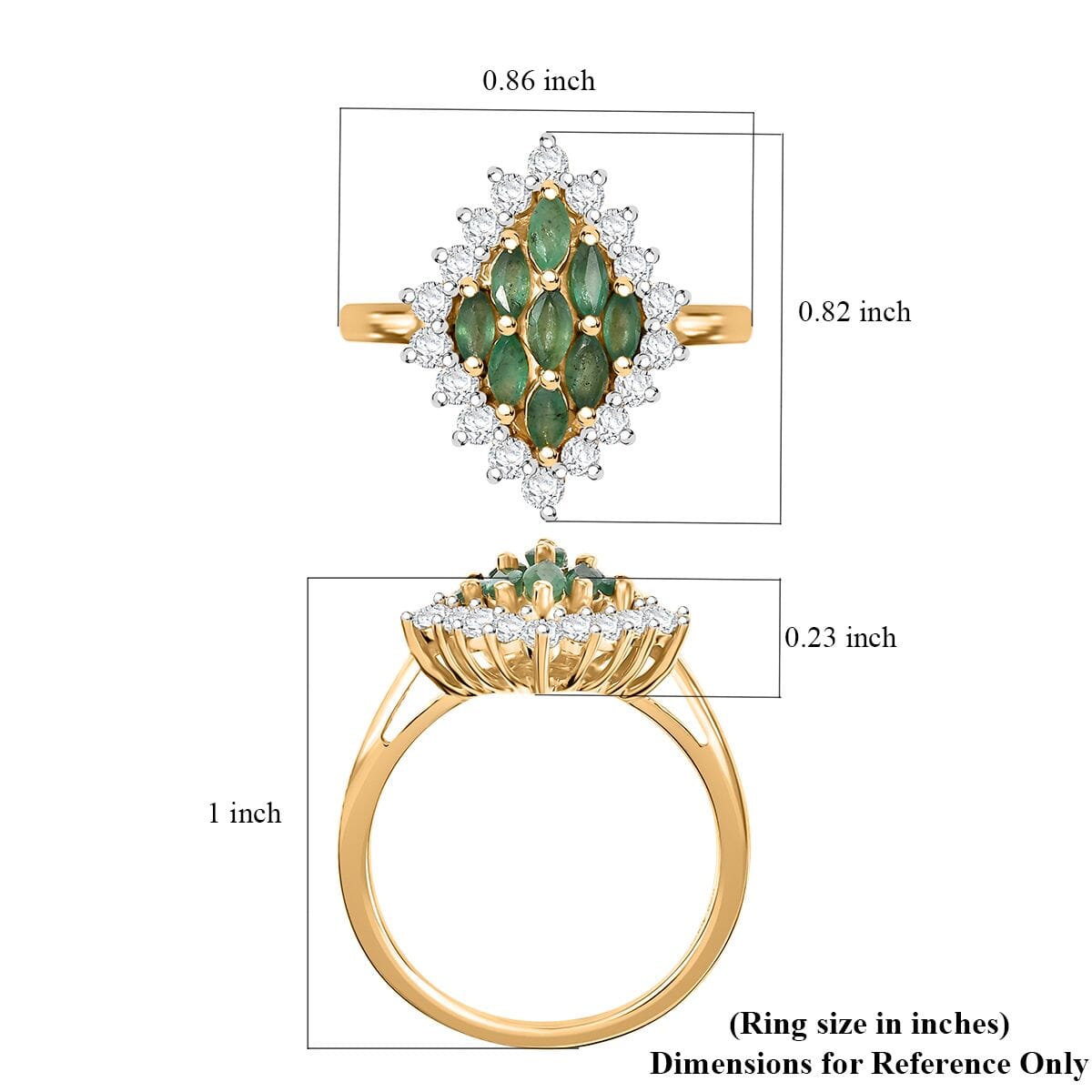 Kagem Zambian Emerald and White Zircon 1.60 ctw Verdant Halo Ring in 18K Vermeil Yellow Gold Over Sterling Silver (Size 9.0) image number 5