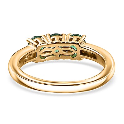D'Joy Kagem Zambian Emerald and White Diamond 1.00 ctw 3 Stone Ring in 18K Vermeil Yellow Gold Over Sterling Silver (Size 10.0)