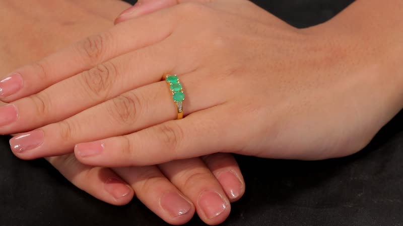 Kagem Zambian Emerald, White Diamond Ring in 18K Vermeil YG Over Sterling Silver (Size 7.0) 1.00 ctw