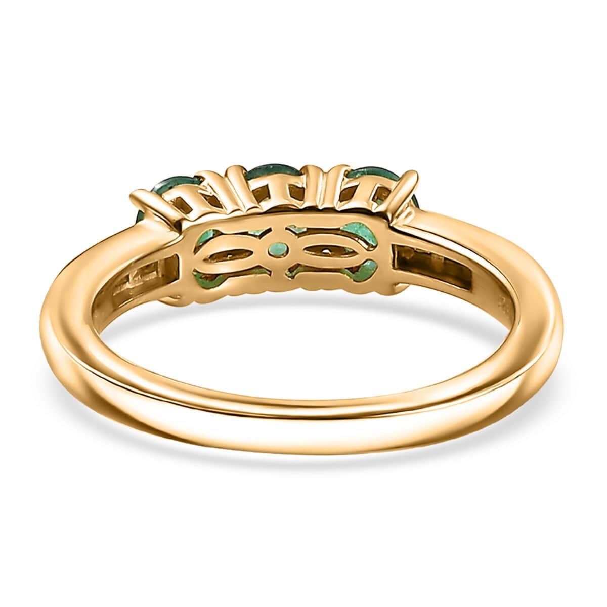 Kagem Zambian Emerald and White Diamond 1.00 ctw 3 Stone Ring in 18K Vermeil Yellow Gold Over Sterling Silver (Size 7.0) image number 4