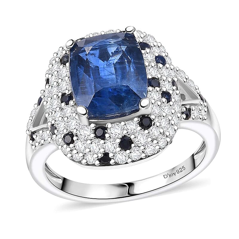 D'Joy Kashmir Kyanite and Multi Gemstone 4.80 ctw Midnight Majesty Ring in Rhodium Over Sterling Silver (Size 10.0)