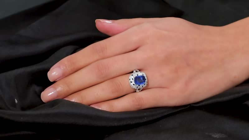 Kashmir Kyanite and Multi Gemstone 4.80 ctw Split Shank Ring in Rhodium Over Sterling Silver