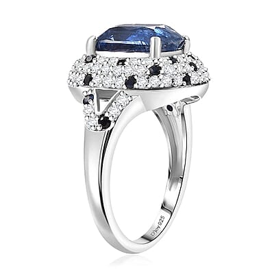 D'Joy Kashmir Kyanite and Multi Gemstone 4.80 ctw Midnight Majesty Ring in Rhodium Over Sterling Silver (Size 10.0)