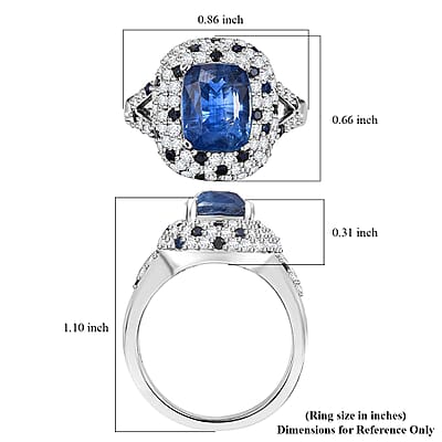 D'Joy Kashmir Kyanite and Multi Gemstone 4.80 ctw Midnight Majesty Ring in Rhodium Over Sterling Silver (Size 10.0)