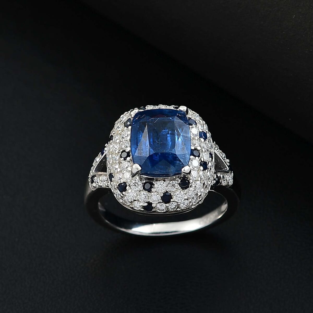 Kashmir Kyanite and Multi Gemstone 4.80 ctw Midnight Majesty Ring in Rhodium Over Sterling Silver (Size 5.0) image number 1