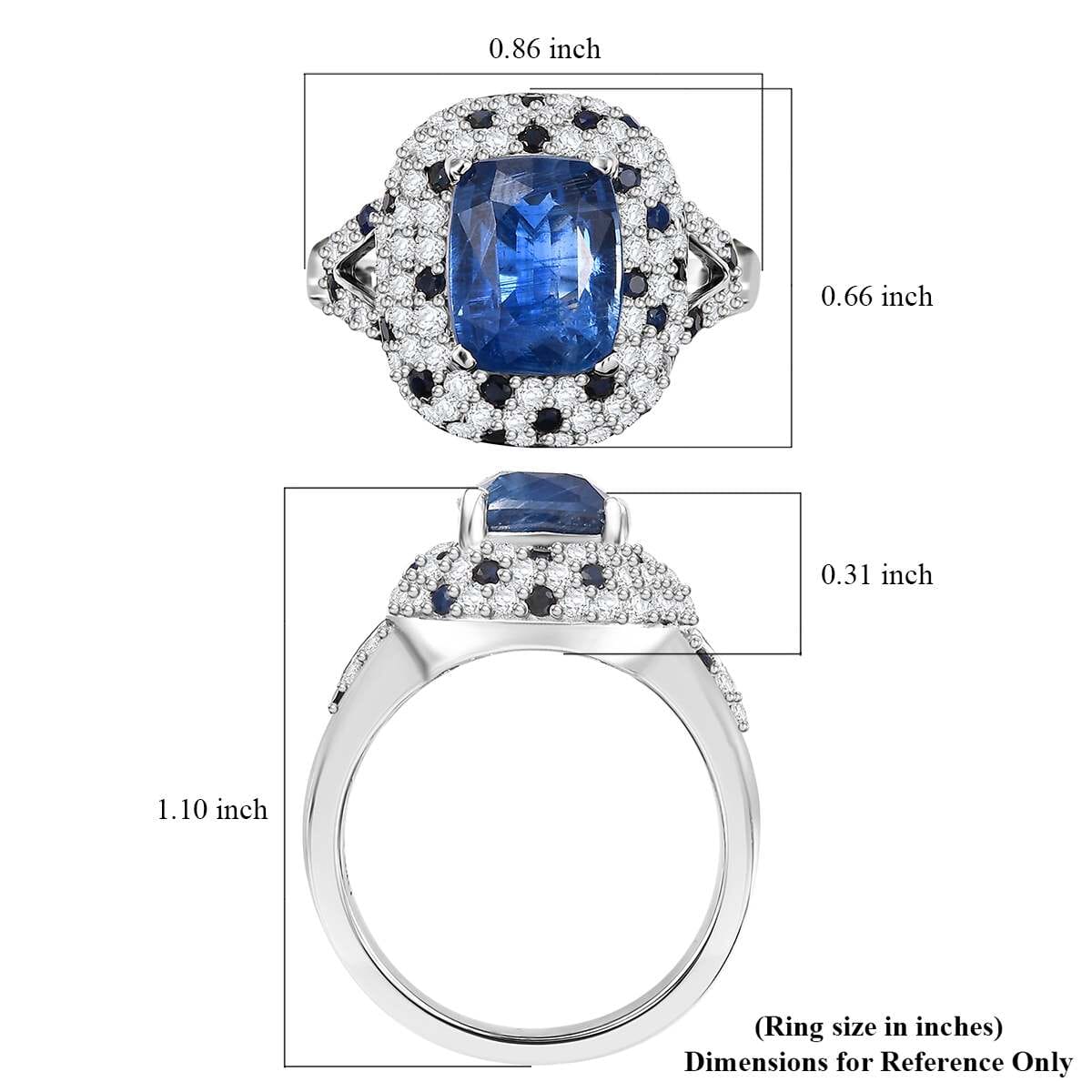 Kashmir Kyanite and Multi Gemstone 4.80 ctw Midnight Majesty Ring in Rhodium Over Sterling Silver (Size 5.0) image number 5