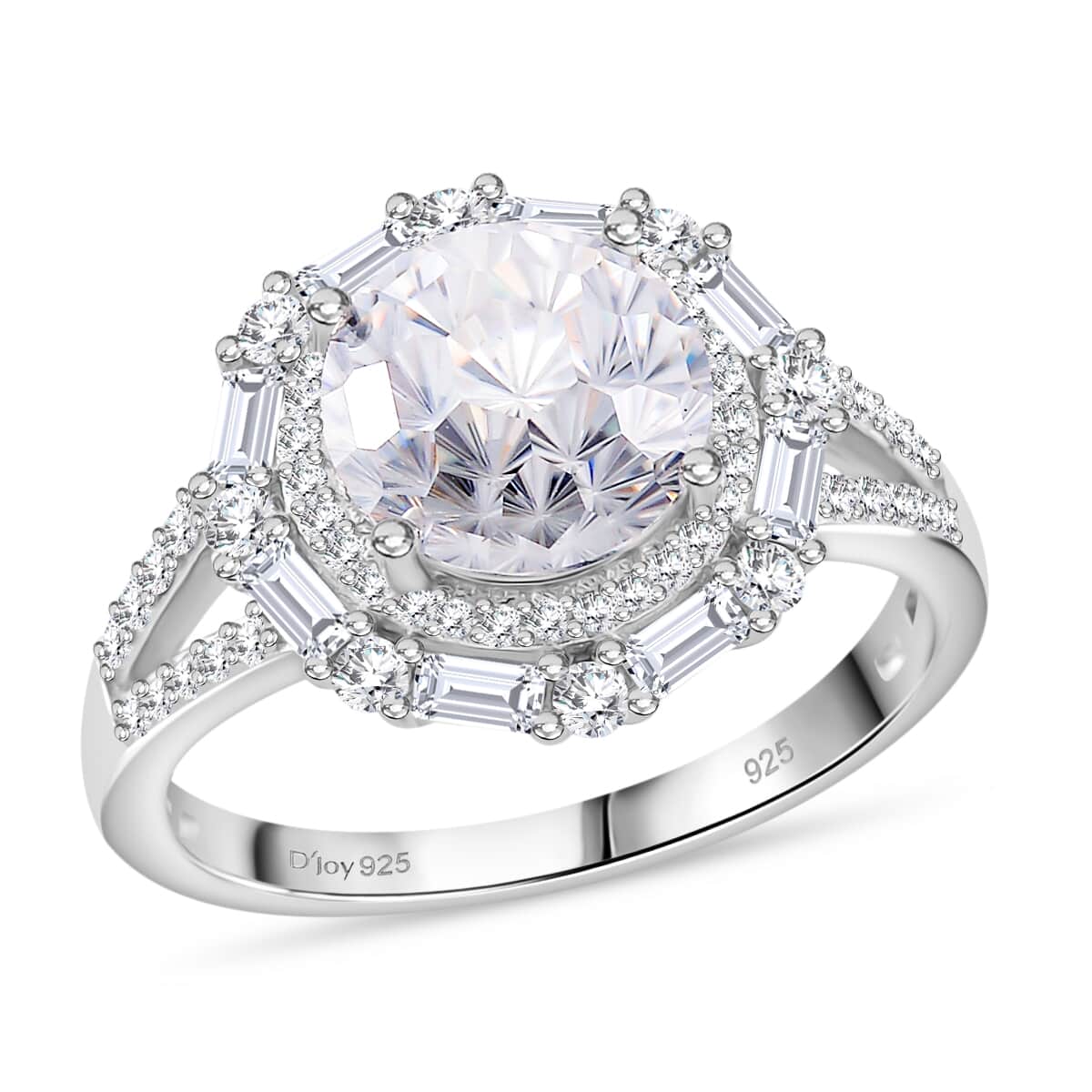 Maple Cut Moissanite 3.75 ctw Radiant Halo Ring in Rhodium Over Sterling Silver (Size 10.0) image number 0