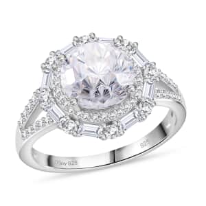 Maple Cut Moissanite 3.75 ctw Radiant Halo Ring in Rhodium Over Sterling Silver (Size 10.0)