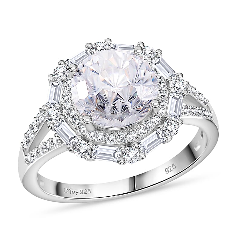 Maple Cut Moissanite 3.75 ctw Radiant Halo Ring in Rhodium Over Sterling Silver (Size 10.0)