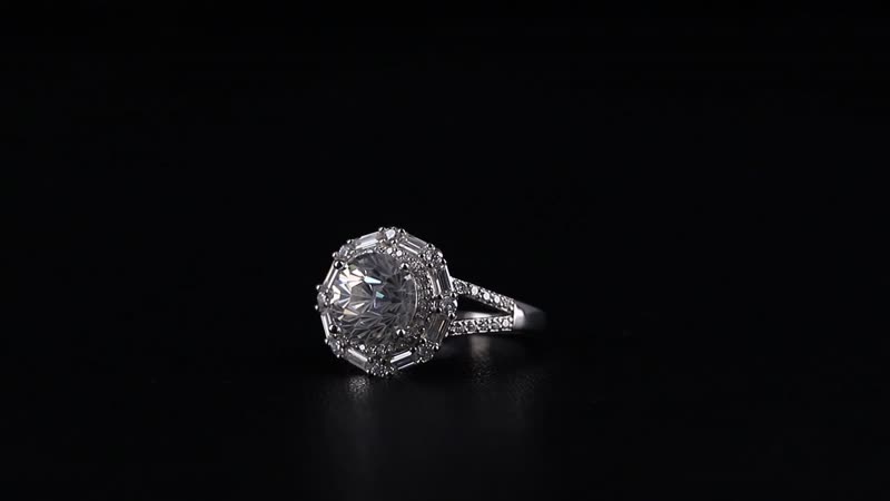Maple Cut Moissanite (Rnd 9mm) Ring in Rhodium Over Sterling Silver (Size 10.0) 3.75 ctw