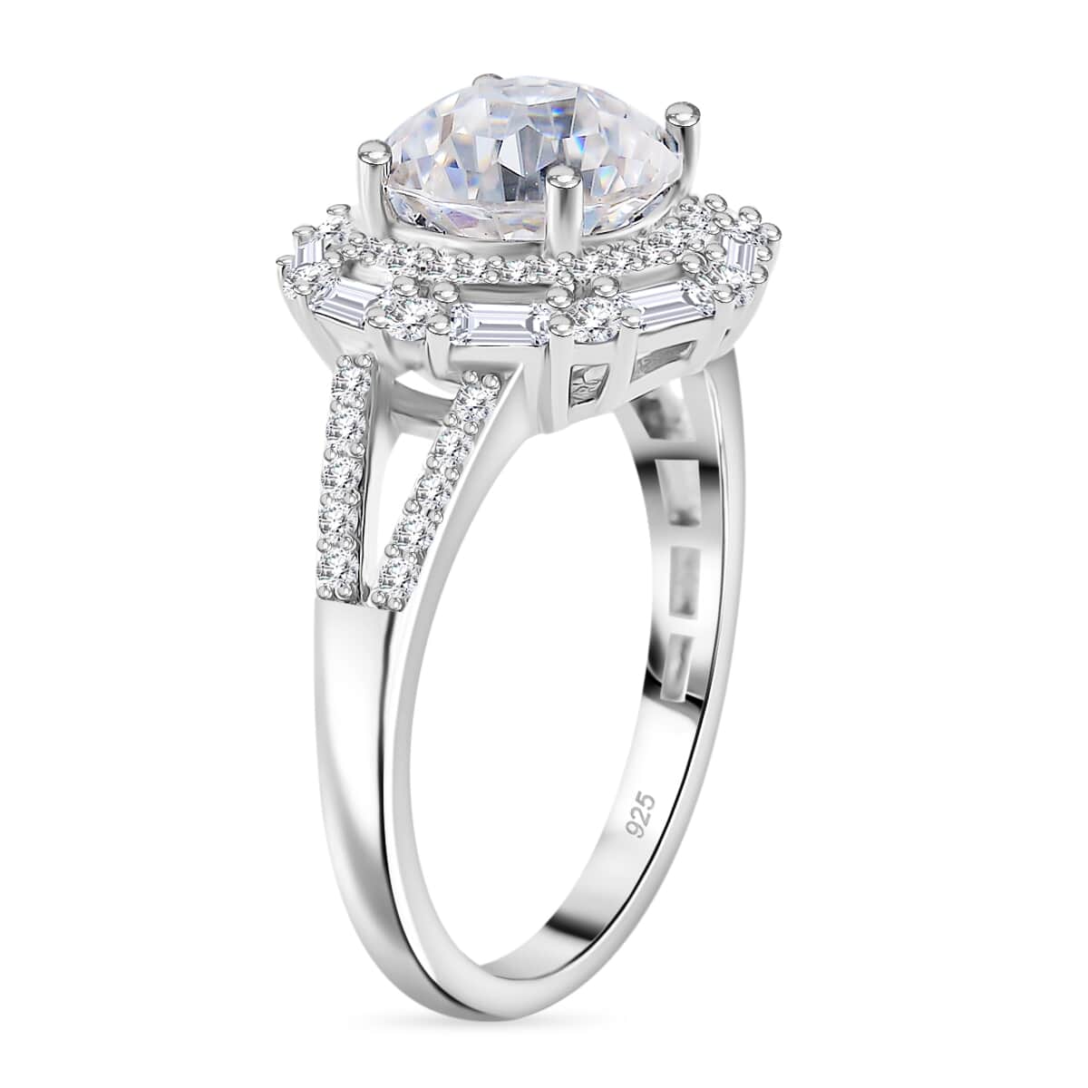 Maple Cut Moissanite 3.75 ctw Radiant Halo Ring in Rhodium Over Sterling Silver (Size 10.0) image number 3