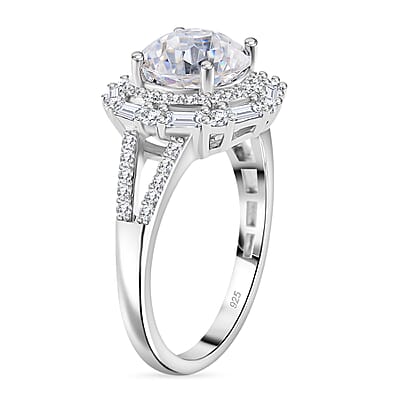 Maple Cut Moissanite 3.75 ctw Radiant Halo Ring in Rhodium Over Sterling Silver (Size 10.0)