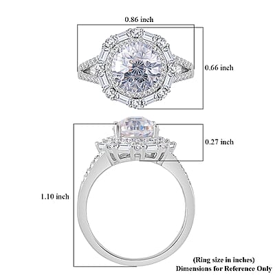Maple Cut Moissanite 3.75 ctw Radiant Halo Ring in Rhodium Over Sterling Silver (Size 10.0)