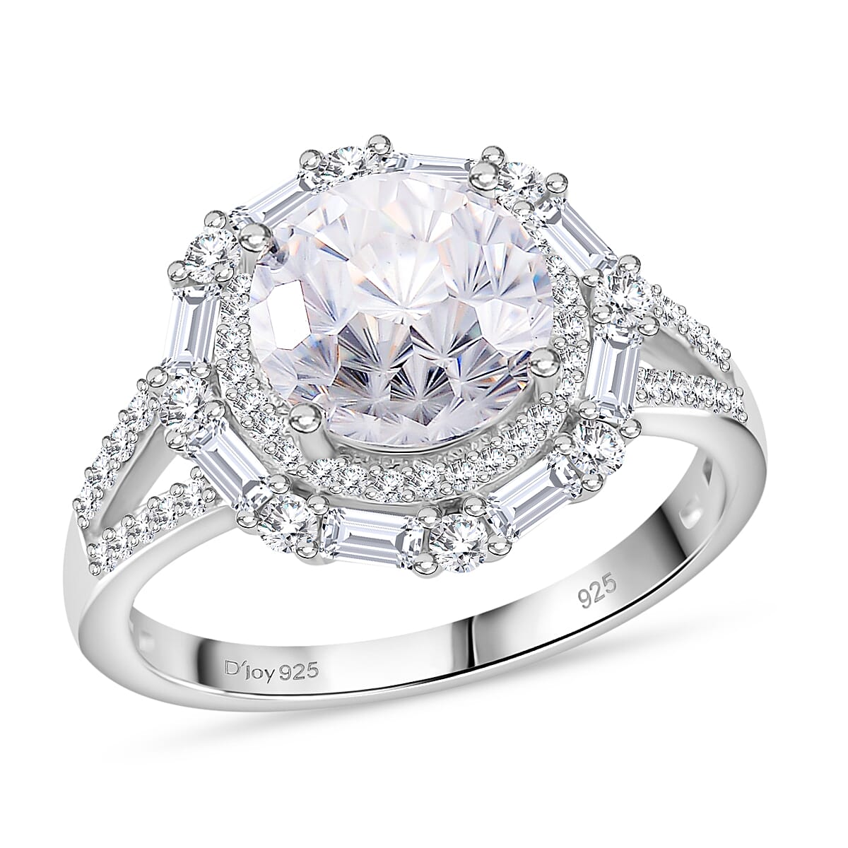 Maple Cut Moissanite 3.75 ctw Radiant Halo Ring in Rhodium Over Sterling Silver (Size 8.0)  image number 0