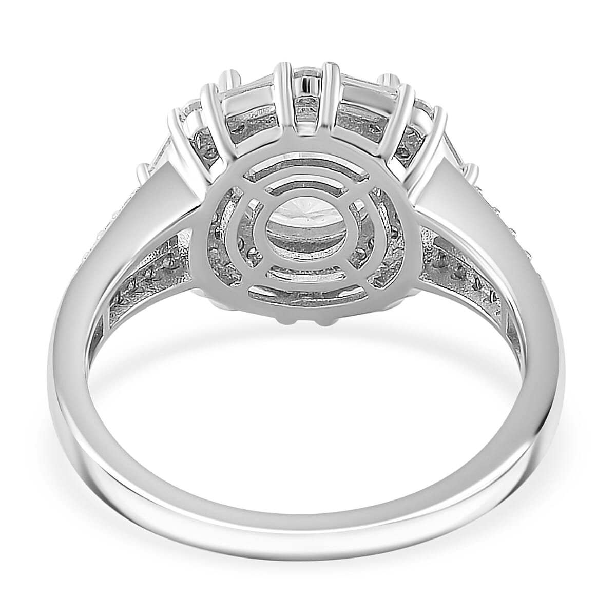Maple Cut Moissanite 3.75 ctw Radiant Halo Ring in Rhodium Over Sterling Silver (Size 8.0)  image number 3